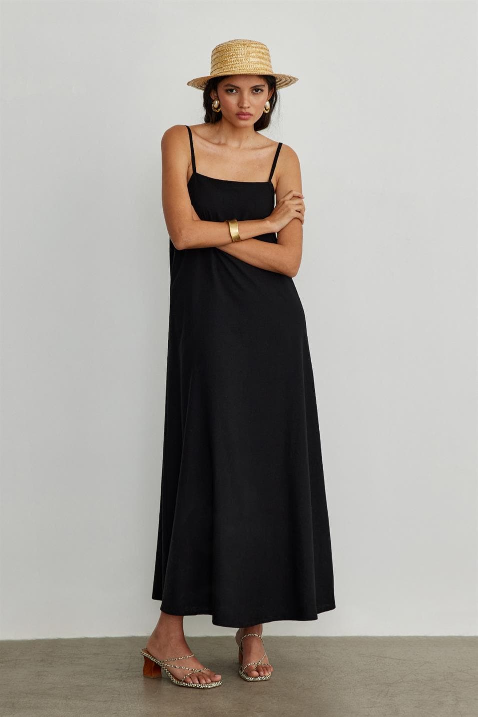 Stockholm Leinenkleid in schwarz - Matterhorn Studio