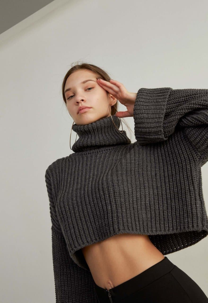Aquarius Crop Strickpullover Grau - Matterhorn Studio