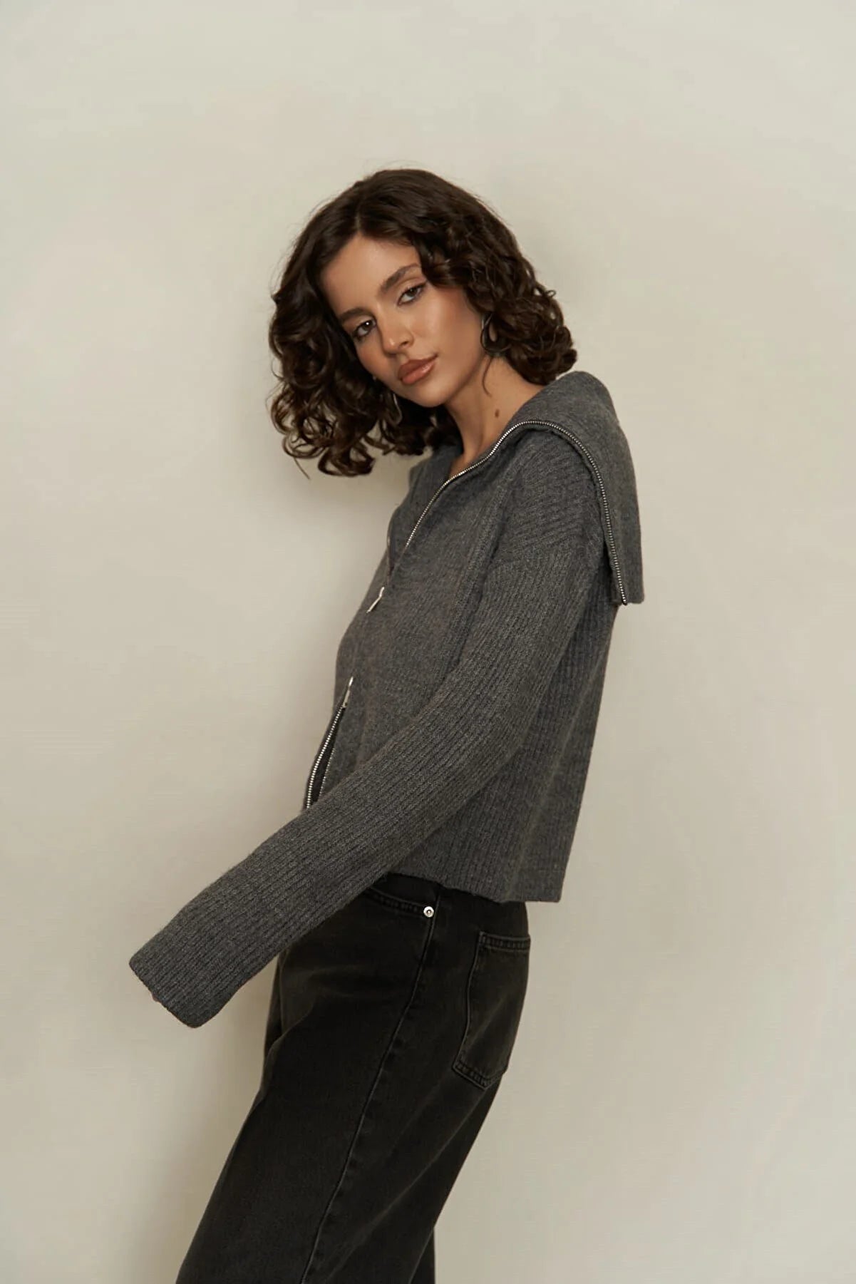 Zipper Cardigan anthrazit